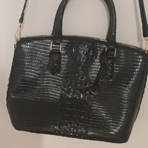Luxurious Black Crocodile-Embossed Satchel